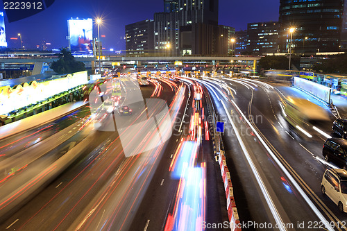 Image of Traffic jam at night in Hong Kong