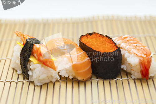 Image of Japnese sushi on bamboo