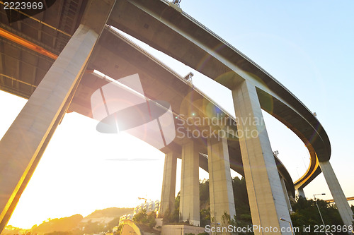 Image of Flyover sunset in city