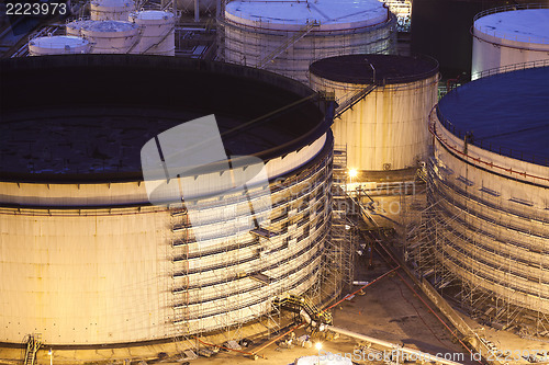 Image of Oil tanks at night