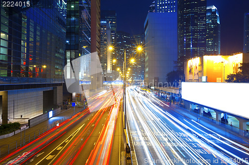 Image of Traffic in modern city at night