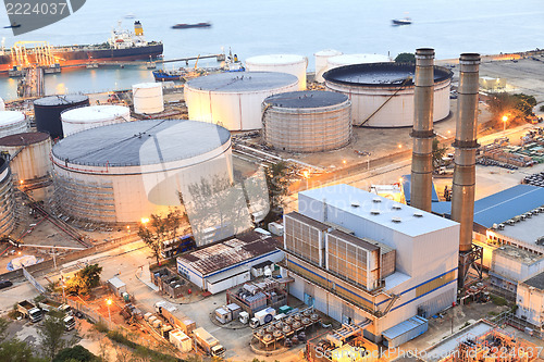 Image of Oil tanks at night