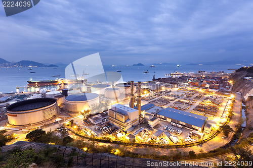 Image of Oil tanks industry scene at night