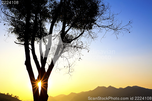 Image of Majestic sunset in mountain landscape