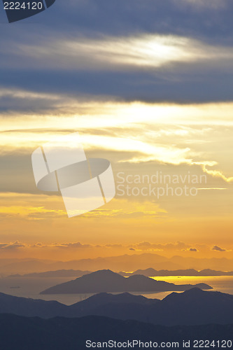 Image of Sunset at sea and mountains in Hong Kong