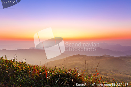 Image of Majestic sunrise in montain landscape