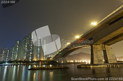Image of Hong Kong downtown bridge at night
