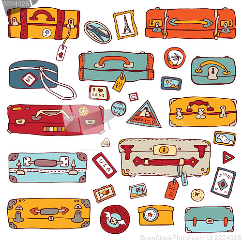 Image of Vintage suitcases set. Travel Vector illustration.