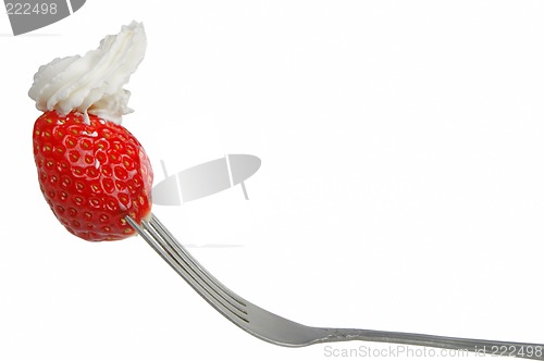 Image of Strawberry with whip in a fork