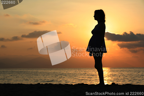 Image of Pregnant woman at sunset