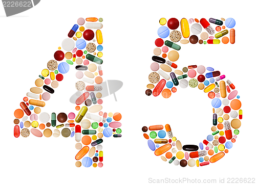 Image of Numbers 4 and 5 made of various colorful pills