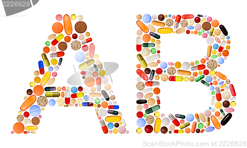 Image of Characters A and B made of colorful pills