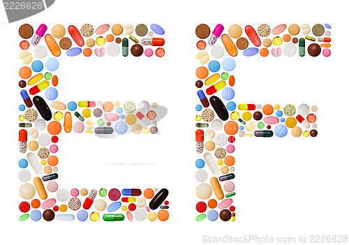 Image of Characters E and F made of colorful pills
