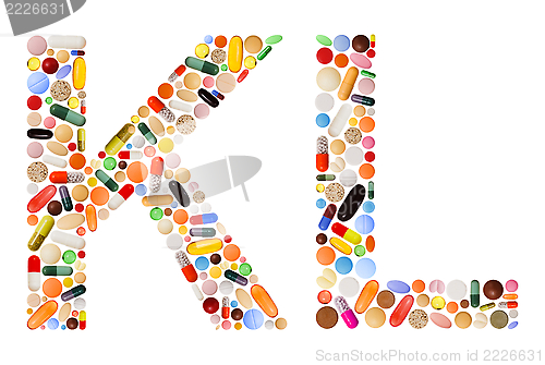 Image of Characters K and L made of colorful pills