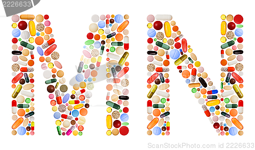 Image of Characters M and N made of colorful pills