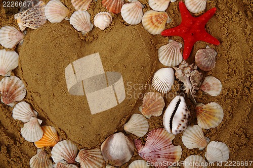 Image of heart from the sand and shells 