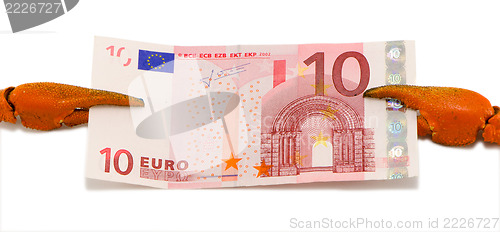 Image of cancer claw ten euro banknote cash money isolated 