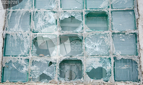 Image of old city house broken chip window glass vandalism 