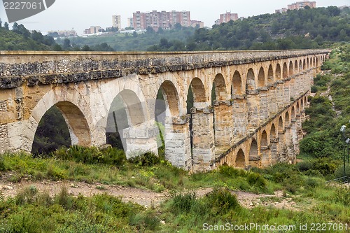 Image of Roman Aqueduct Pont del Diable in Tarragona, Spain 