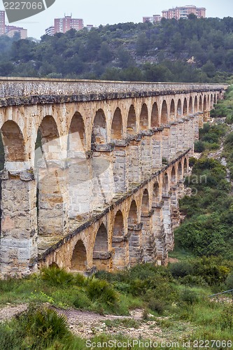 Image of Roman Aqueduct Pont del Diable in Tarragona, Spain 