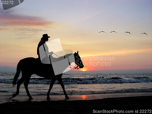 Image of Lone rider at sunset