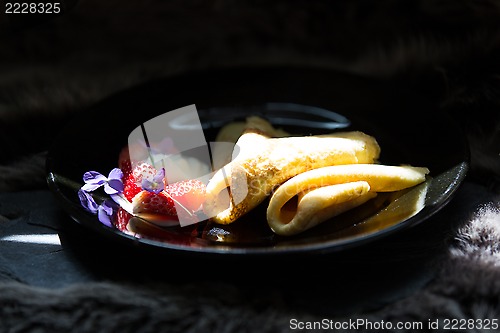 Image of Pancakes, strawberries and cream