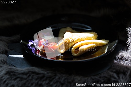 Image of Pancakes, strawberries and cream