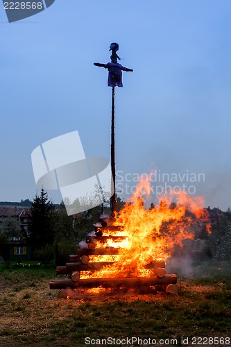 Image of big walpurgis night fire with witch on pile