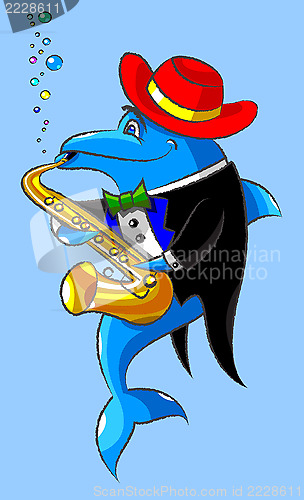 Image of The dolphin plays a saxophone