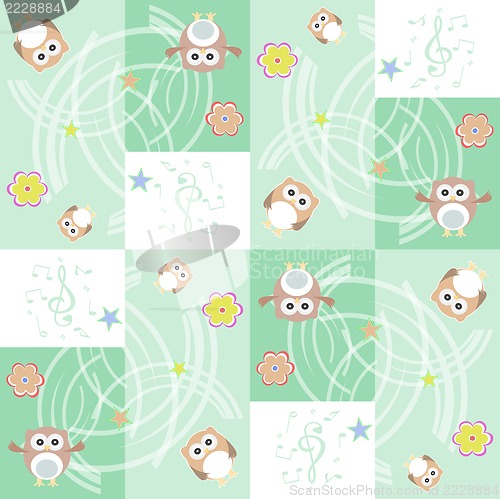 Image of Seamless flowers and owl pattern. background