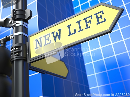 Image of New Life - Road Sign. Motivation Slogan.