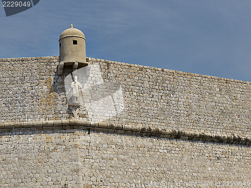 Image of Guard house and patron on Dubrovnik wall