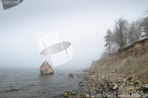 Image of North Estonian limestone shore  in a fog