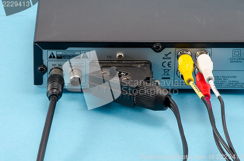 Image of tv dvb-t receiver back side scart tulip wires plug 