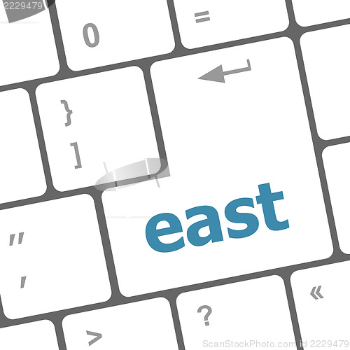 Image of east word on computer pc keyboard key