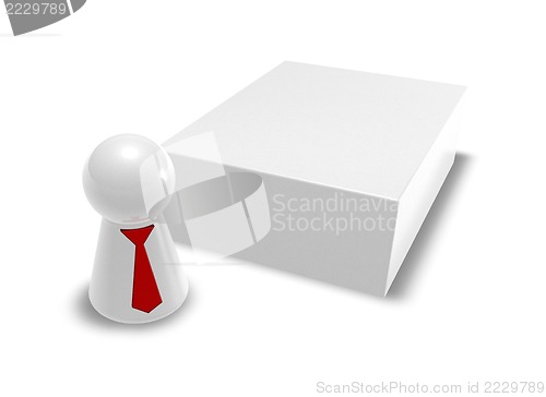 Image of box and play figure with tie