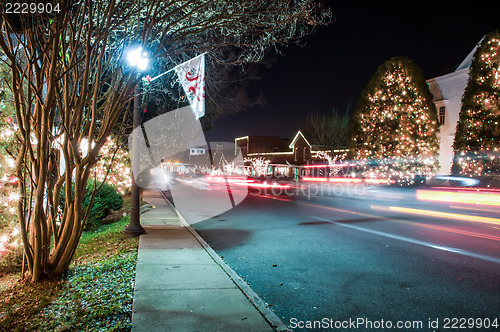 Image of christmas town streets decorated for holidays