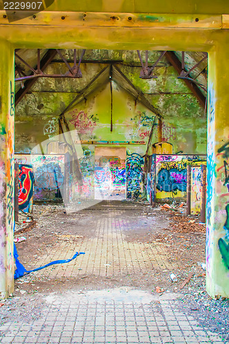 Image of abandoned building walls full of graffiti