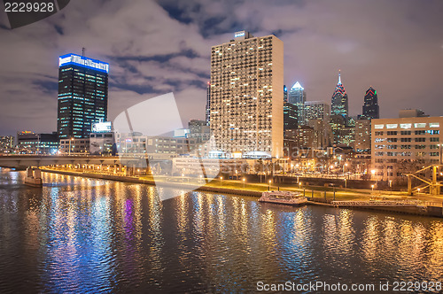 Image of City of Philadelphia. Image of Philadelphia skyline in a evening