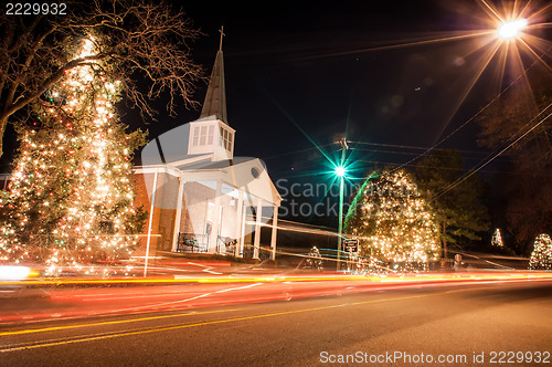 Image of christmas town streets decorated for holidays