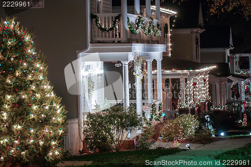 Image of christmas town streets decorated for holidays
