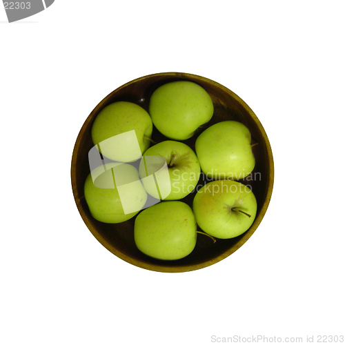 Image of Seven apples in a wooden bowl