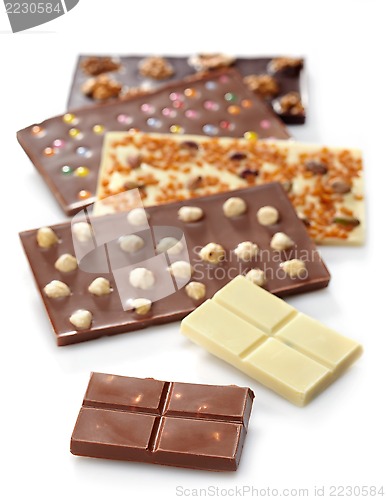 Image of Various chocolate bars on white background