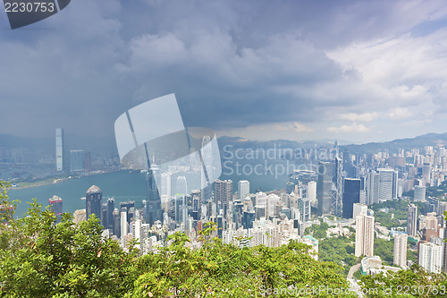Image of Hong Kong office buildings at storm