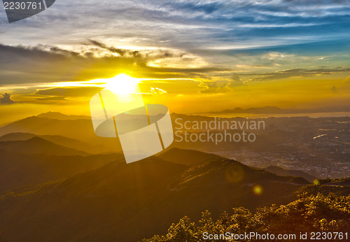 Image of Majestic sunset in the mountains landscape