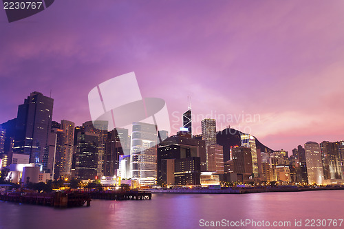 Image of Sunset in Hong Kong with office buildings background