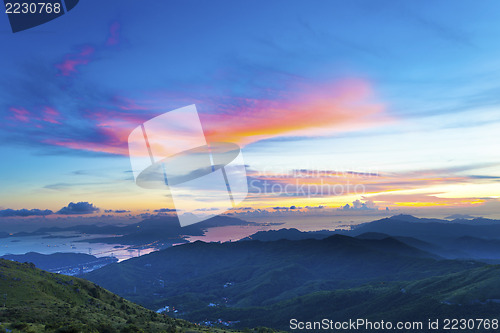 Image of Majestic sunset in the mountains landscape of Hong Kong