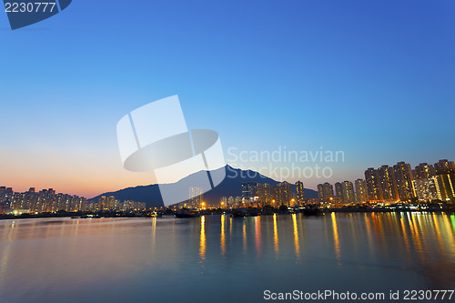 Image of Hong Kong downtown, Tuen Mun at sunset.