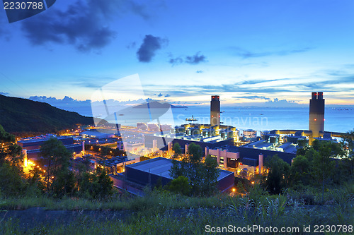 Image of Sunset at power plant along the coast in Hong Kong