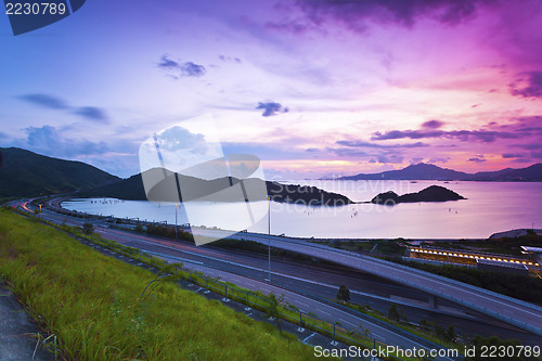 Image of Traffic highway in Hong Kong at sunset